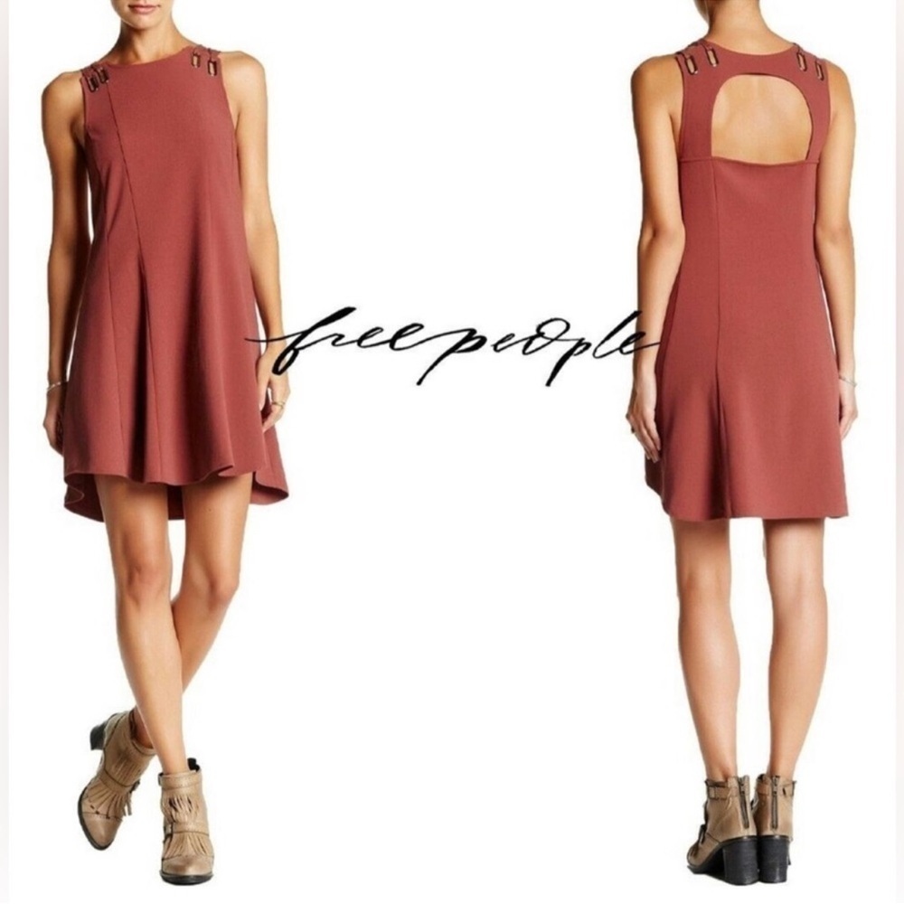 Free People Baby Love Trapeze Rust Mini Swing Dress Womens Medium Back Cut Out